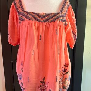 Johnny Was Aimee Coral Embroidered Blouse